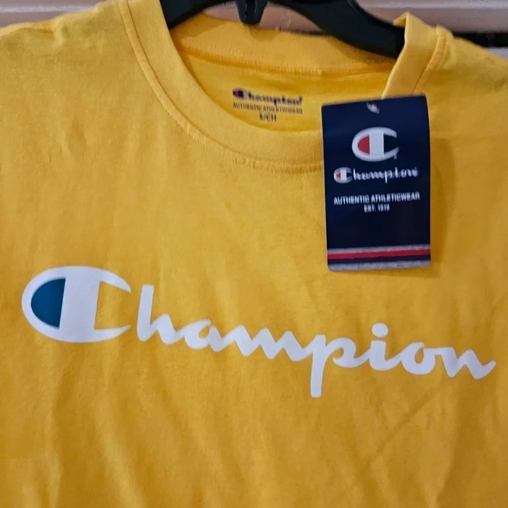 Champion Men's Yellow Cotton Midweight Crewneck Graphic Script T-shirt Size S - Picture 5 of 7